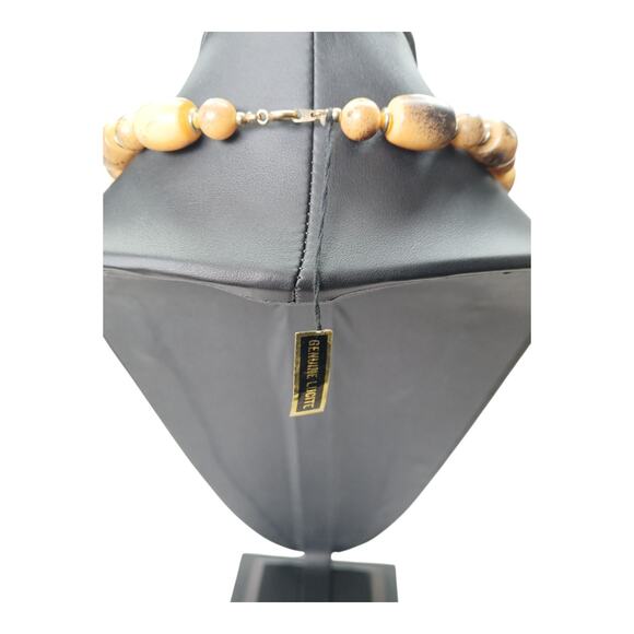 Genuine Lucite Chunky Beaded Necklace Brown & Tan Marbled Mid-Century Retro - Picture 3 of 4